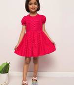 Printed frock in rayon fabric with elasticated sleeves
