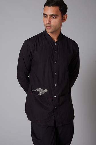 Black plain cotton men shirt