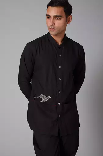 Black plain cotton men shirt