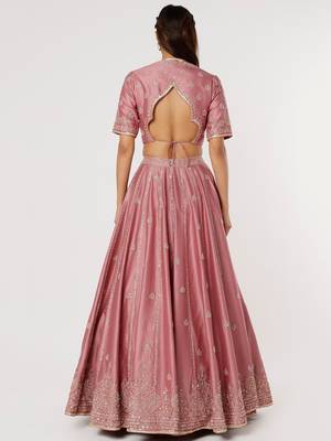 pink art silk sequin embroidered lehenga set choli with dupatta 8