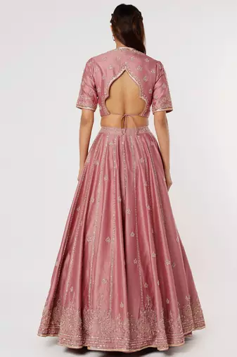 pink art silk sequin embroidered lehenga set choli with dupatta