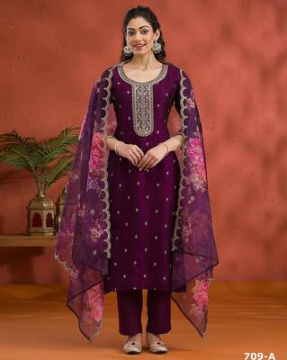 Wine silk semi stitched wedding suits 1