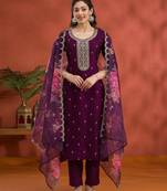 Wine silk semi stitched wedding suits