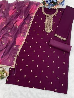 Wine silk semi stitched wedding suits 2