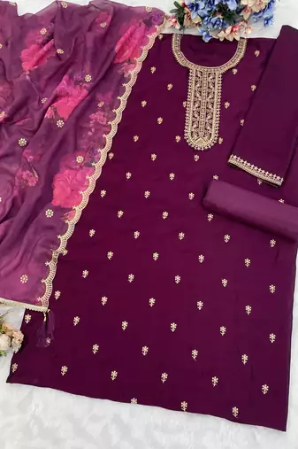 Wine silk semi stitched wedding suits