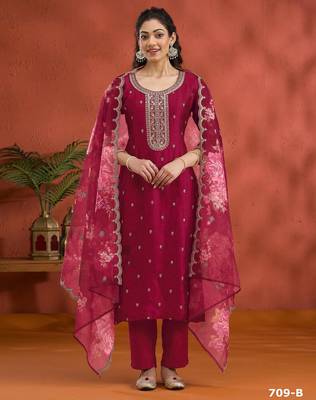 Maroon silk semi stitched wedding suits 1