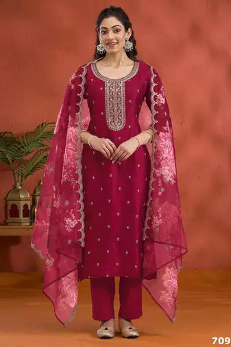 Maroon silk semi stitched wedding suits