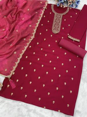 Maroon silk semi stitched wedding suits 2