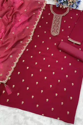 Maroon silk semi stitched wedding suits