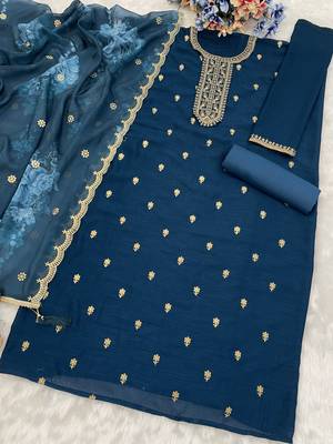 Peacock silk semi stitched wedding suits 2