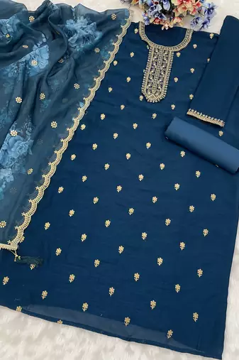Peacock silk semi stitched wedding suits