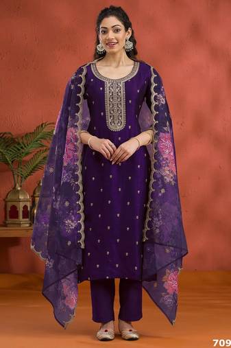 Indigo blue silk semi stitched wedding suits