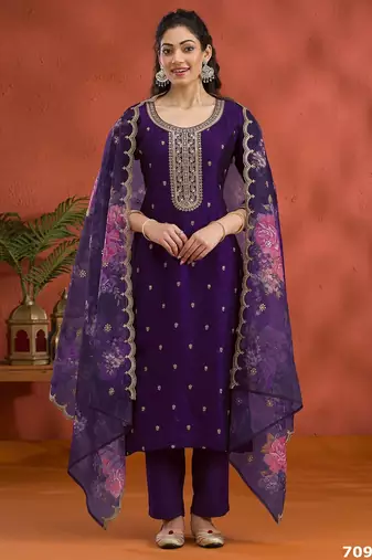 Indigo blue silk semi stitched wedding suits