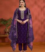 Indigo blue silk semi stitched wedding suits