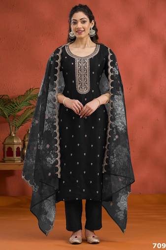 Black blue silk semi stitched wedding suits