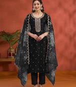 Black blue silk semi stitched wedding suits