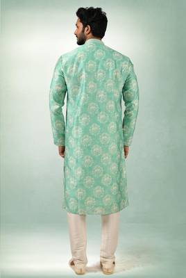 men's green  kurta churidar with print on art silk fabric and with lining 4