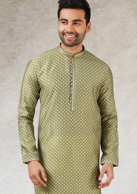 men's green  kurta churidar with print on art silk fabric and with lining 2