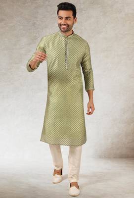 men's green  kurta churidar with print on art silk fabric and with lining 3