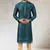 men's teal green print on art silk fabric kurta churidar with with lining
