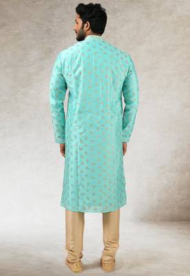 men's green print on art silk fabric kurta churidar with with lining 4