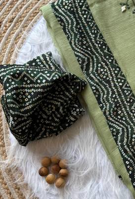 Light Green Mirror And Thread Embroidered Crunchy Chiffon Saree 4