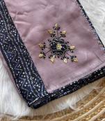 Lavender Mirror And Thread Embroidered Crunchy Chiffon Saree