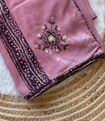Light Plum Mirror And Thread Embroidered Crunchy Chiffon Saree