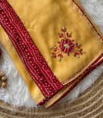 Yellow Mirror And Thread Embroidered Crunchy Chiffon Saree