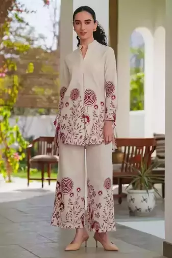 Off White Printed Cotton Flex Co-Ord Set