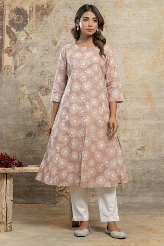 Beige floral cotton kurti