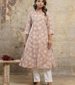 Beige floral cotton kurti