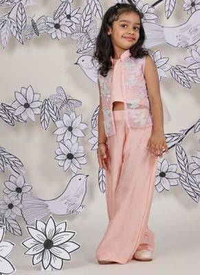 Peach petal girls festive set embroidered coord with palazzo & jacket 1