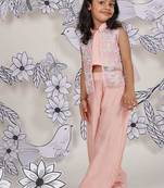 Peach petal girls festive set embroidered coord with palazzo & jacket