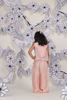 Peach petal girls festive set embroidered coord with palazzo & jacket 2