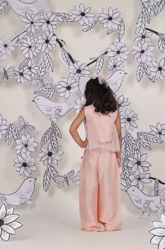 Peach petal girls festive set embroidered coord with palazzo & jacket