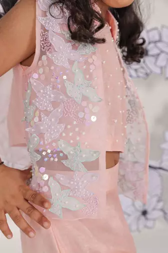 Peach petal girls festive set embroidered coord with palazzo & jacket