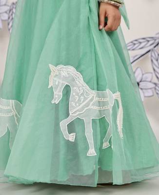 Horse parade girls gown mint organza dress with whimsical embroidery 3