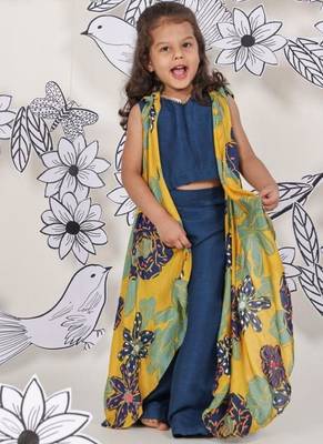 Tropical pop girls coord set yellow jacket with navy top & pants 1