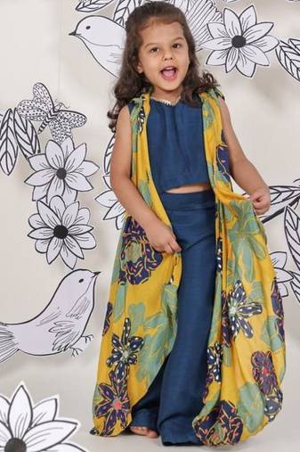 Tropical pop girls coord set yellow jacket with navy top & pants