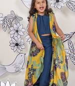 Tropical pop girls coord set yellow jacket with navy top & pants