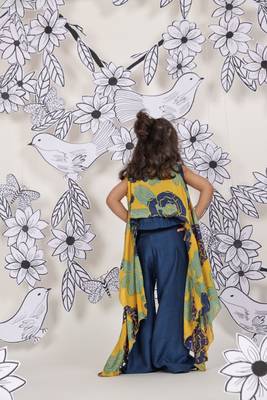 Tropical pop girls coord set yellow jacket with navy top & pants 2