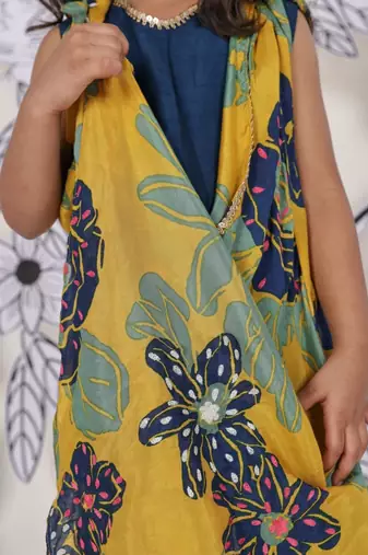 Tropical pop girls coord set yellow jacket with navy top & pants
