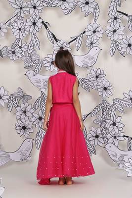 Peacock garden girls set 3d leaf embroidered top & pink organza skirt 2