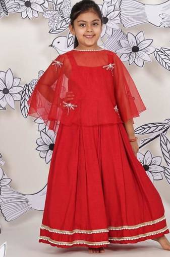 Crimson wings girls gown red dress with dragonfly cape