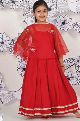 Crimson wings girls gown red dress with dragonfly cape