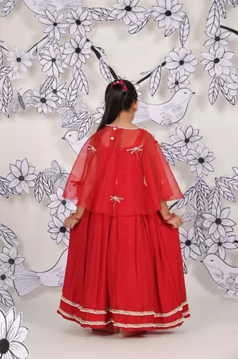 Crimson wings girls gown red dress with dragonfly cape