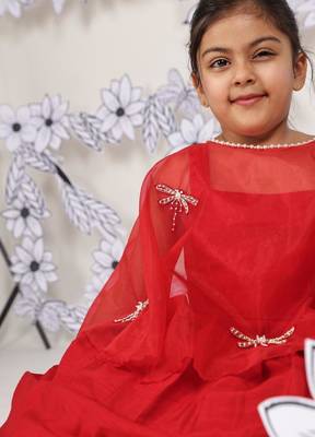 Crimson wings girls gown red dress with dragonfly cape 3
