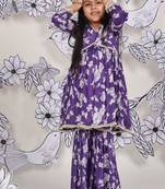 Purple petal girls sharara set floral kurta with ruffle pants