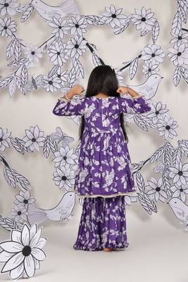 Purple petal girls sharara set floral kurta with ruffle pants 2